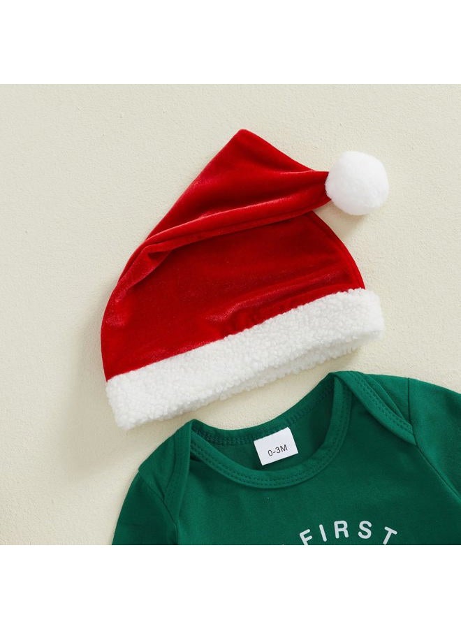 Bonangber Baby Boy Christmas Outfit Newborn Winter Clothes Long Sleeve Romper Cute Overall Pants My First Christmas Outfit(F-Green,0-3 Months) - Image 2
