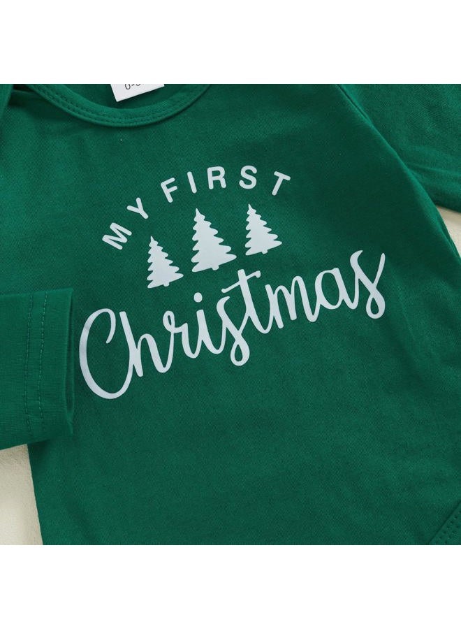 Bonangber Baby Boy Christmas Outfit Newborn Winter Clothes Long Sleeve Romper Cute Overall Pants My First Christmas Outfit(F-Green,0-3 Months) - Image 3