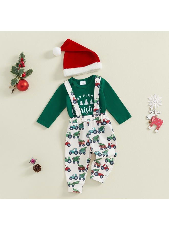 Bonangber Baby Boy Christmas Outfit Newborn Winter Clothes Long Sleeve Romper Cute Overall Pants My First Christmas Outfit(F-Green,0-3 Months) - Image 5