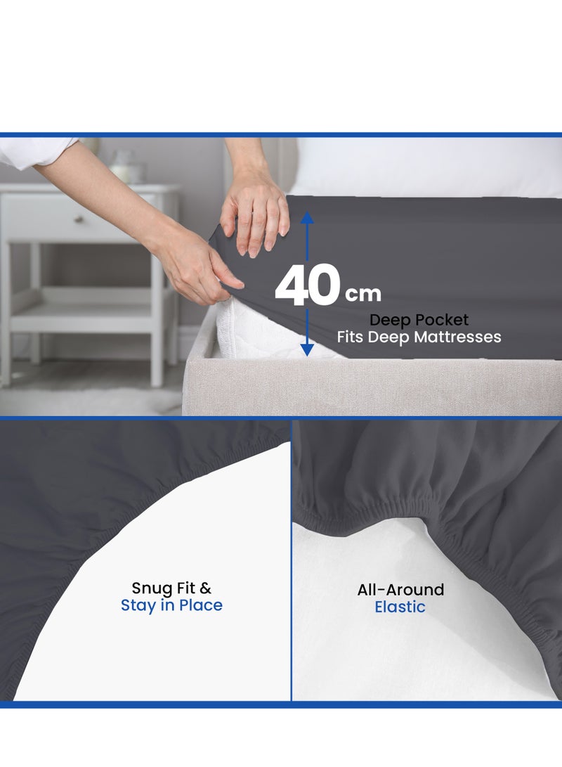 Infinitee Xclusives Infinitee Xclusives Twin Size Fitted Sheet (100 cm x 190 cm) – 40cm Deep Pocket Bed Sheet – Soft Microfiber – Shrink Resistant Bed Sheet – 1 Fitted Bed Sheet Only (Grey)  - Image 4