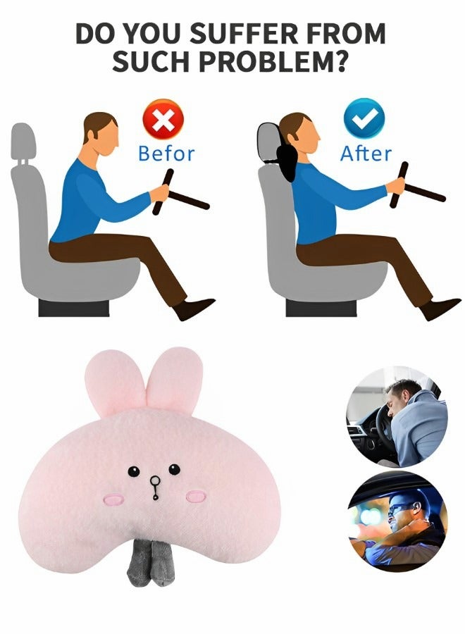 GROIC Car Headrest Pillow,Car Seat Belt Pad Set,Car Lumbar Support Pillow,Cute Pink Rabbit Car Neck Pillow,Comfortable Soft Car Seat Pillow for Driving,Cartoon Neck Pillow for Car,Car Decor Accessories - Image 3