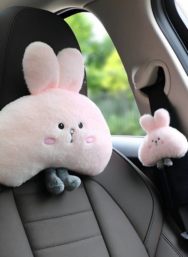 GROIC Car Headrest Pillow,Car Seat Belt Pad Set,Car Lumbar Support Pillow,Cute Pink Rabbit Car Neck Pillow,Comfortable Soft Car Seat Pillow for Driving,Cartoon Neck Pillow for Car,Car Decor Accessories - Image 5