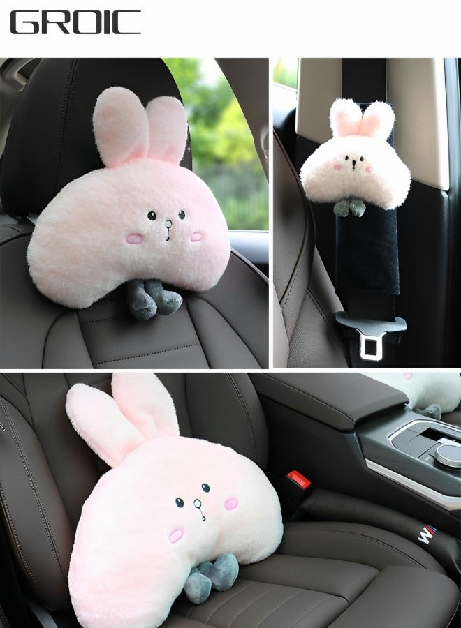 GROIC Car Headrest Pillow,Car Seat Belt Pad Set,Car Lumbar Support Pillow,Cute Pink Rabbit Car Neck Pillow,Comfortable Soft Car Seat Pillow for Driving,Cartoon Neck Pillow for Car,Car Decor Accessories - Image 1