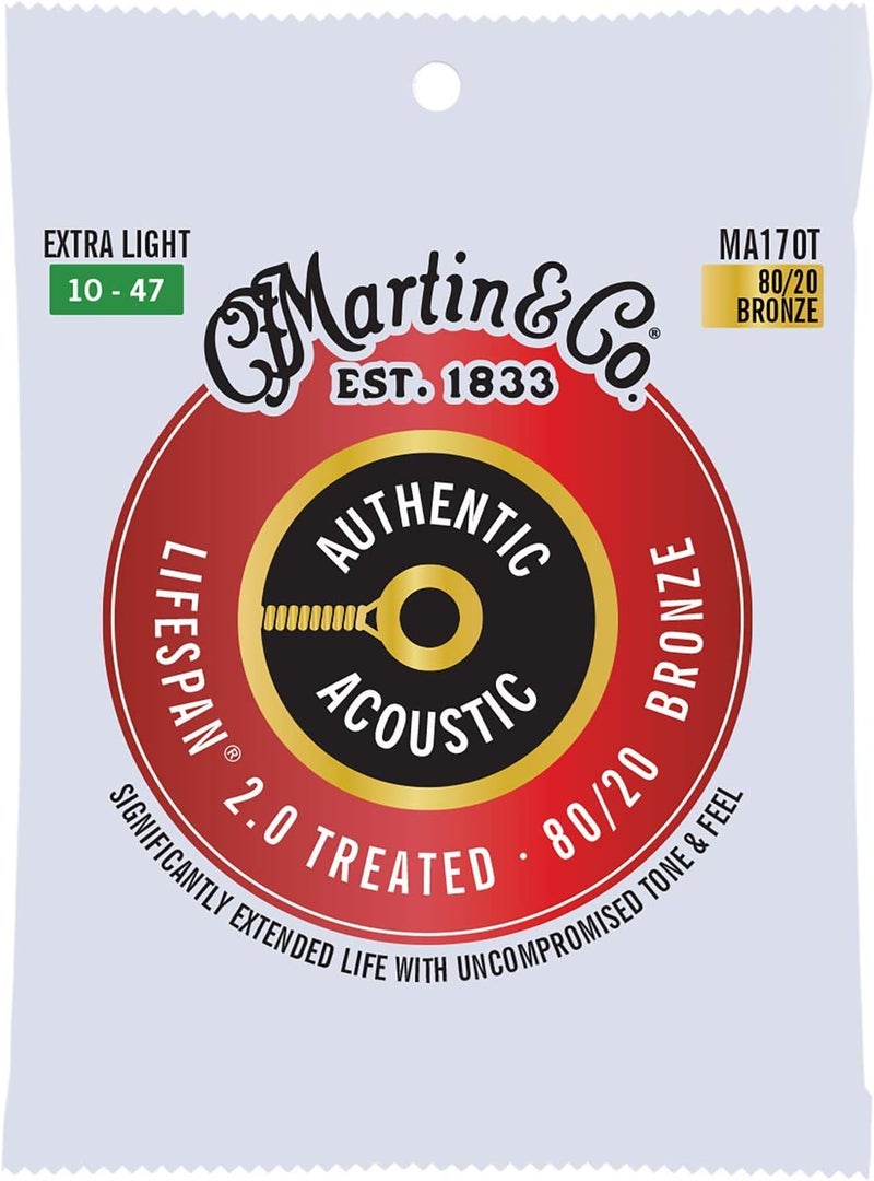Martin Extra part combo compatible MA170T Authentic Acoustic - LifeSpan 2.0-80/20 Bronze Extra Light (10-47) Custom sizing alternatives - Image 1
