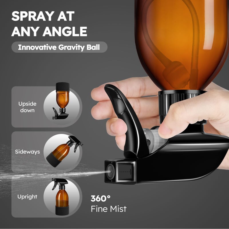 Tecohouse 2 Pack 360Â° Amber Glass Spray Bottles with Silicone Sleeve, 8 oz Empty Refillable Containers with Adjustable Spray Nozzles, Dark Spray Bottles for Cleaning Solutions, Plants (Black & Brown) - Image 2