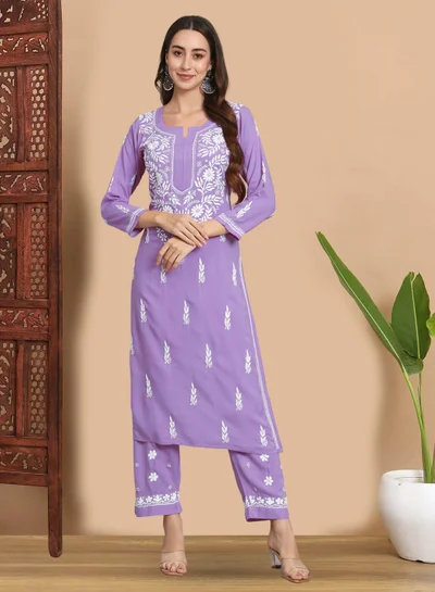 Alaya Women Hand Embroidered Chikankari Cotton kurta set-AL3451KS
