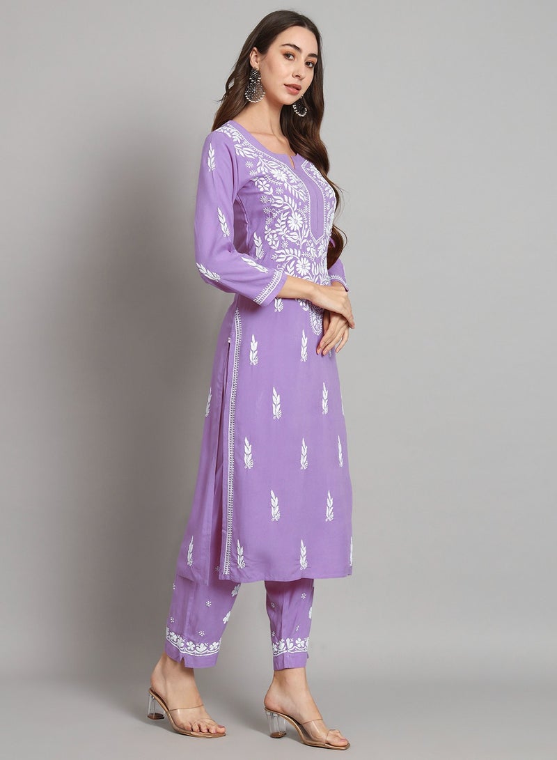 Alaya Women Hand Embroidered Chikankari Cotton kurta set-AL3451KS  - Image 3