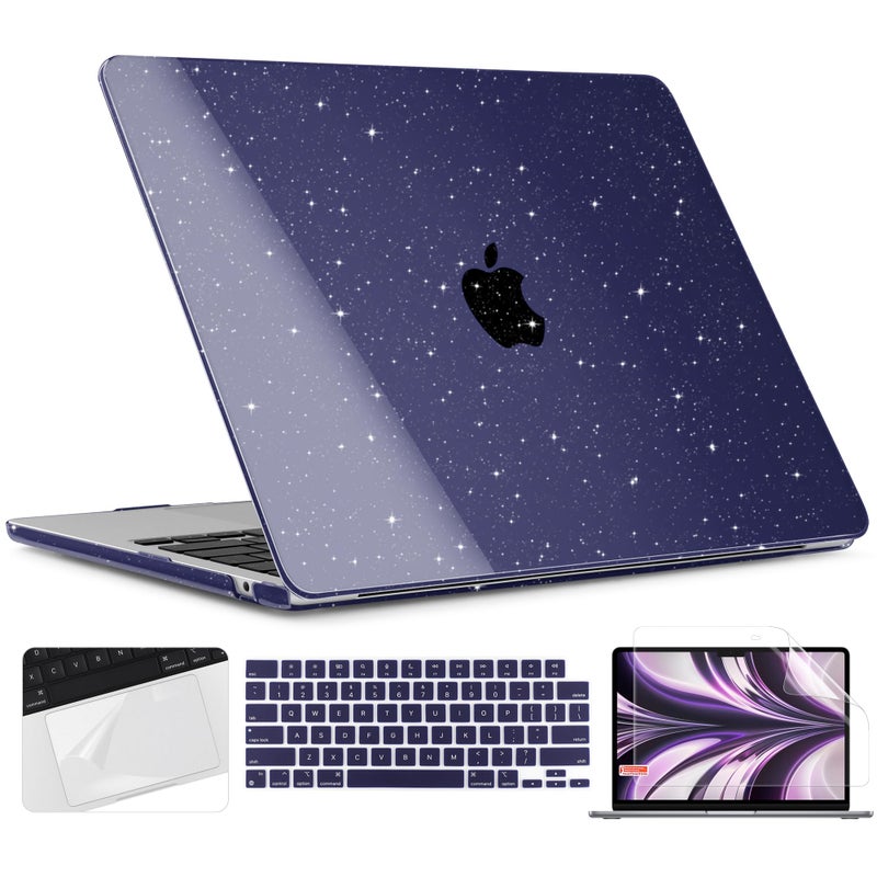 Twolskoo For M3 Macbook Air 13.6 Inch Case 2022 2023 2024 A2681 M2 A3113  Glitter Bling Hard Shell Cover With Trackpad Film & Keyboard Cover & Screen Film For Macbook Air 13.6""  Star Space Blue - Image 1