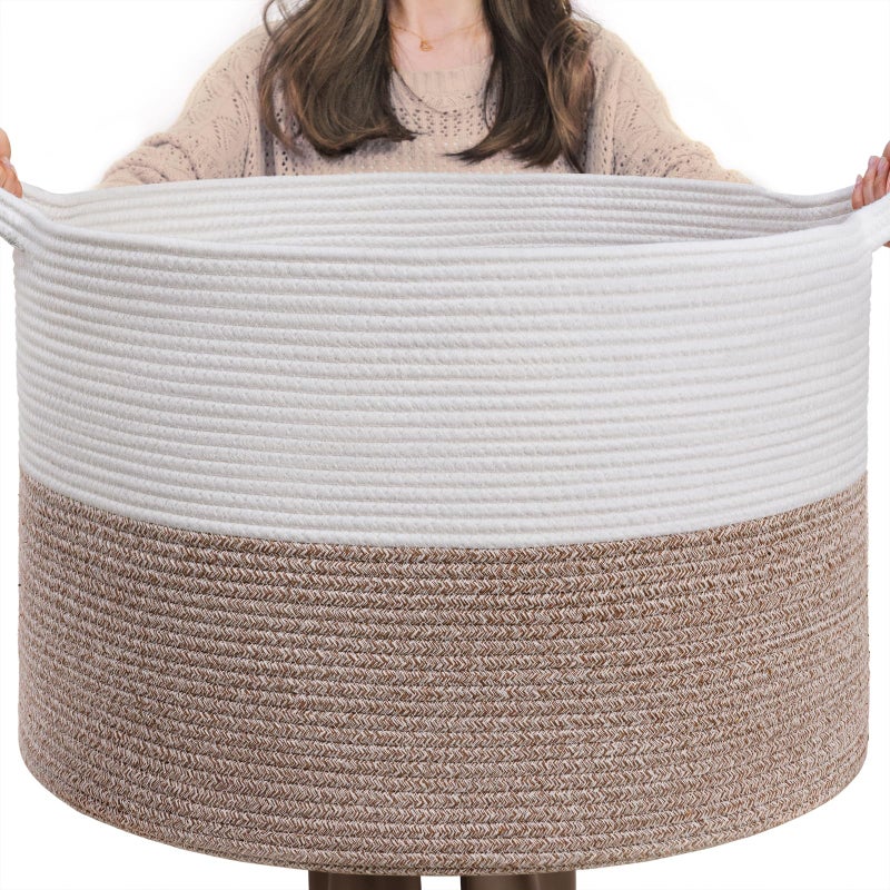 INDRESSME XXXLarge Cotton Rope Basket 217 x 217 x 138 Woven Baby Laundry Blanket Basket Toy Baskets with Handle Storage Comforter Cushions Thread Laundry Hamper