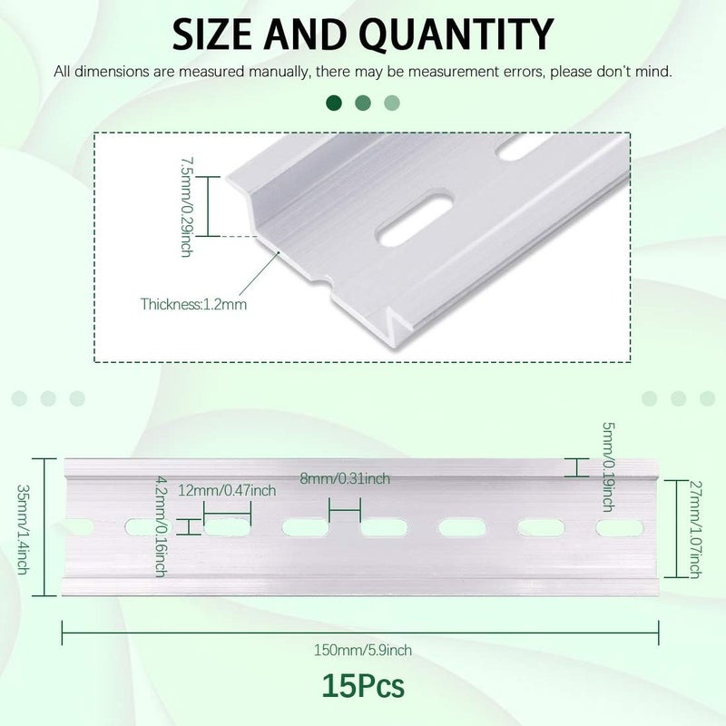Keadic 15Pcs DIN Rail Slotted Aluminum Assortment Kit, 6 Inches Long 35mm Wide 7.5mm High - Image 4