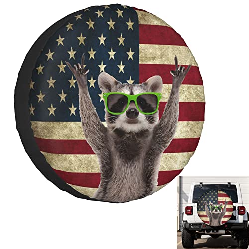 Sumsive Cute Raccoon Spare Tire Cover Wheel Covers for RV Tires Camper American Flag Tire Cover Protectors for Trailer Rv SUV Truck Travel Trailer 15 - Image 1