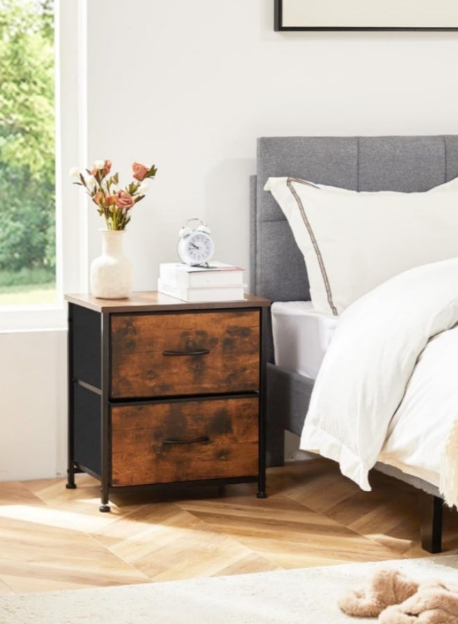 هارلان طاولة سرير جانبية بدرجين، طاولة سرير جانبية بسيطة، طاولة سرير جانبية بأدراج قماشية، طاولة جانبية مع مساحة تخزين لغرفة النوم، غرفة النوم المشتركة، غرفة الضيوف، غرفة المعيشة، لون بني. - Image 3