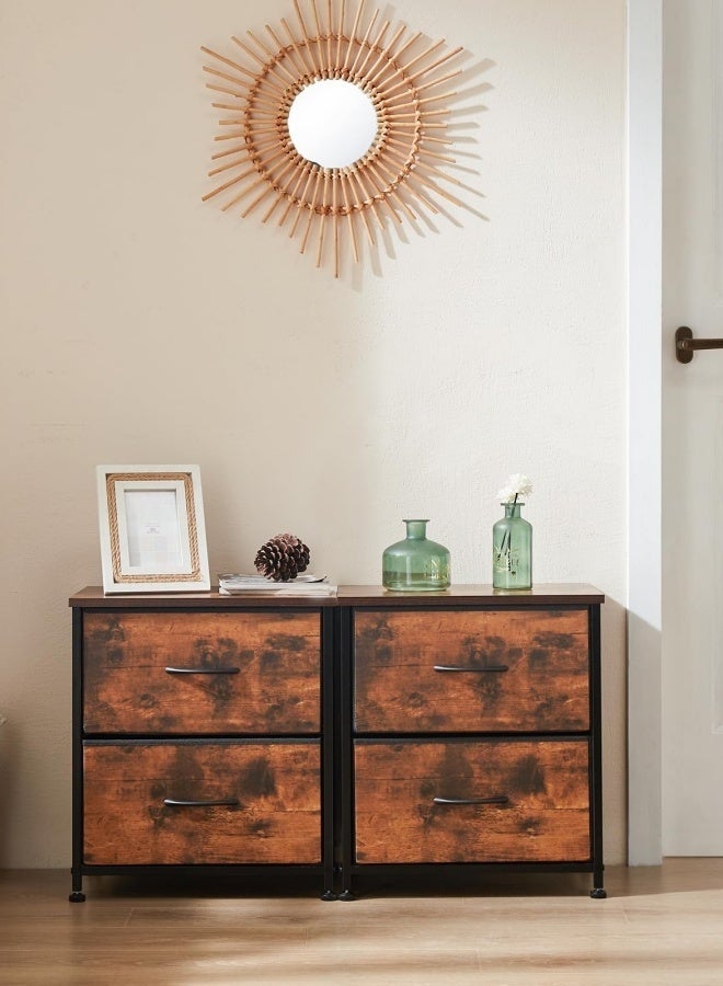 هارلان طاولة سرير جانبية بدرجين، طاولة سرير جانبية بسيطة، طاولة سرير جانبية بأدراج قماشية، طاولة جانبية مع مساحة تخزين لغرفة النوم، غرفة النوم المشتركة، غرفة الضيوف، غرفة المعيشة، لون بني. - Image 4