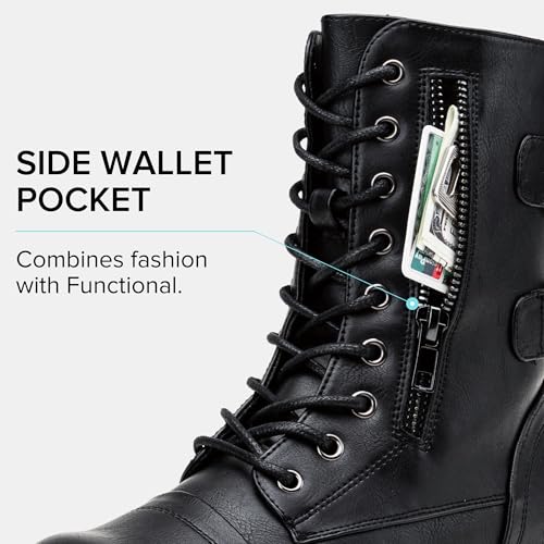 Vepose Women's Black Lace up Combat Boots, Mid Calf Hiking Boots, 929 Size 9 US - Credit Card Wallet Pocket (CJY929 Black 09) - Image 3
