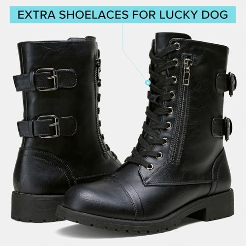 Vepose Women's Black Lace up Combat Boots, Mid Calf Hiking Boots, 929 Size 9 US - Credit Card Wallet Pocket (CJY929 Black 09) - Image 5