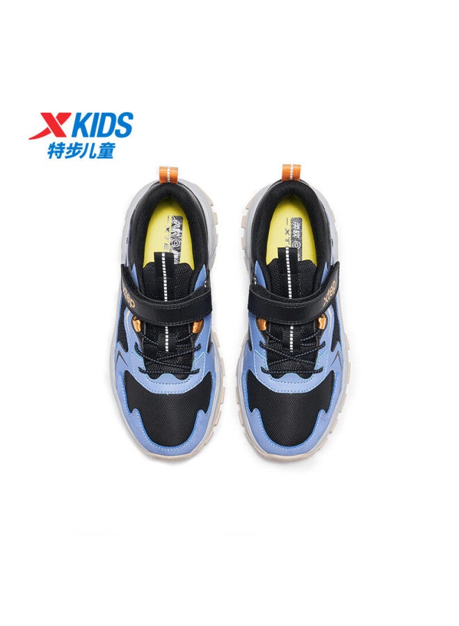 Xtep Kids Panda Leather Mesh Layered Boys Fashion Dad Casual Shoes Black/cloudy Gray Blue Size 37