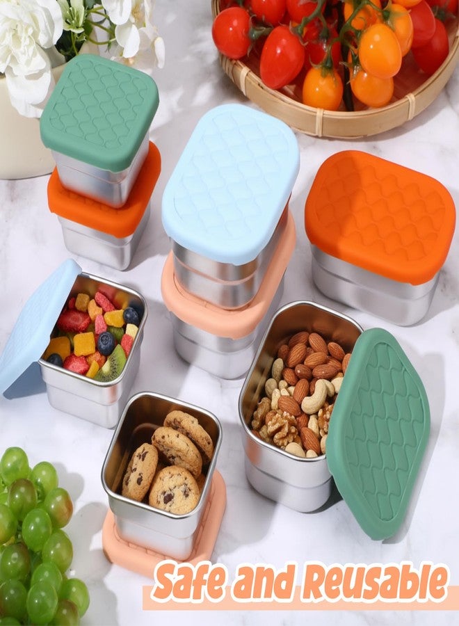 Jingmore 8 Pcs Stainless Steel Snack Containers 8oz & 4oz Easy Open Leak Proof Food Containers with Silicone Lids Reusable 304 Metal Food Box for School Home Picnic (Macaron) - Image 5