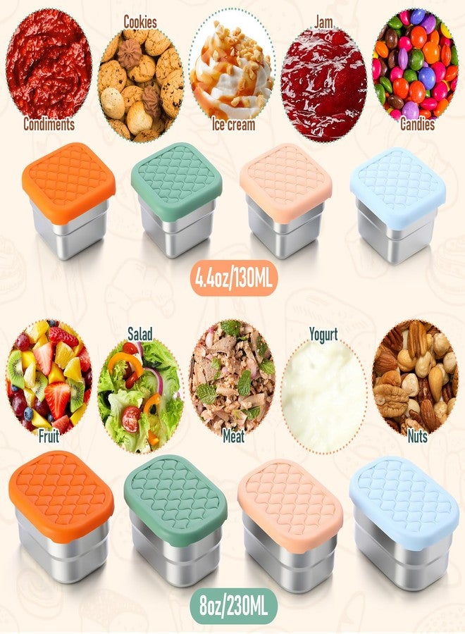 Jingmore 8 Pcs Stainless Steel Snack Containers 8oz & 4oz Easy Open Leak Proof Food Containers with Silicone Lids Reusable 304 Metal Food Box for School Home Picnic (Macaron) - Image 4