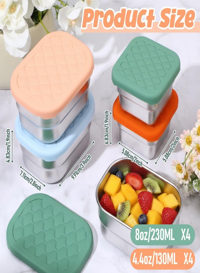 Jingmore 8 Pcs Stainless Steel Snack Containers 8oz & 4oz Easy Open Leak Proof Food Containers with Silicone Lids Reusable 304 Metal Food Box for School Home Picnic (Macaron) - Image 2