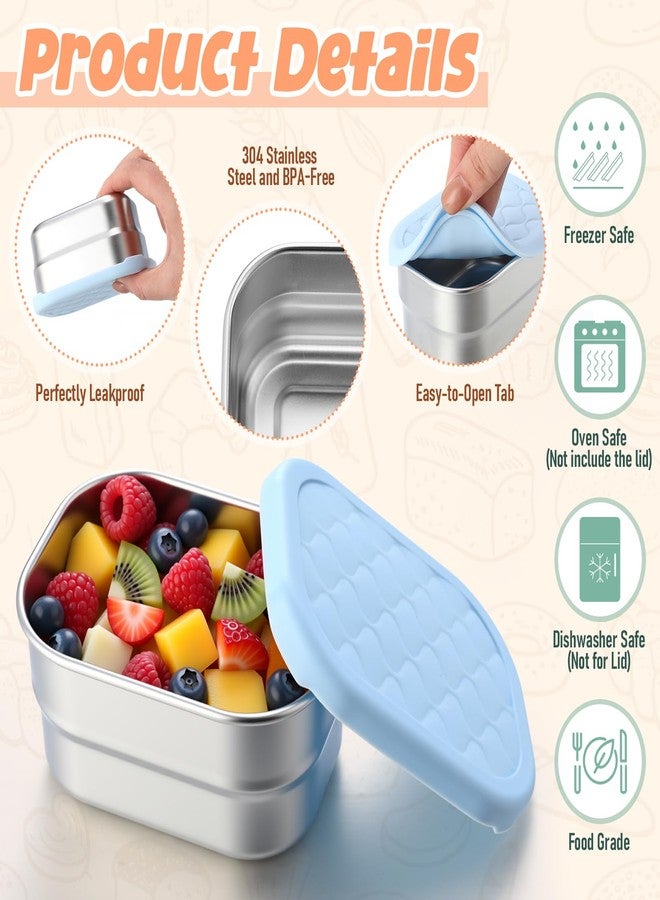 Jingmore 8 Pcs Stainless Steel Snack Containers 8oz & 4oz Easy Open Leak Proof Food Containers with Silicone Lids Reusable 304 Metal Food Box for School Home Picnic (Macaron) - Image 3