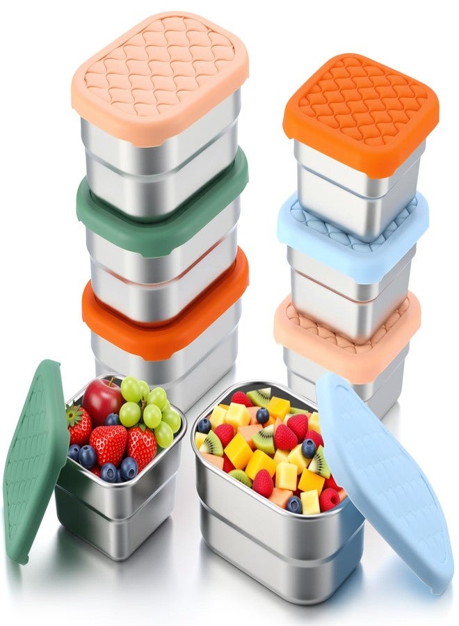 Jingmore 8 Pcs Stainless Steel Snack Containers 8oz & 4oz Easy Open Leak Proof Food Containers with Silicone Lids Reusable 304 Metal Food Box for School Home Picnic (Macaron) - Image 1