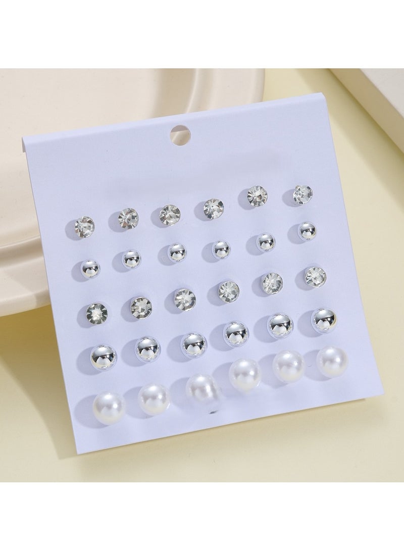Huitich 15-Pair Stud Earring Set Crystal, Pearl & Metallic Studs  - Image 2