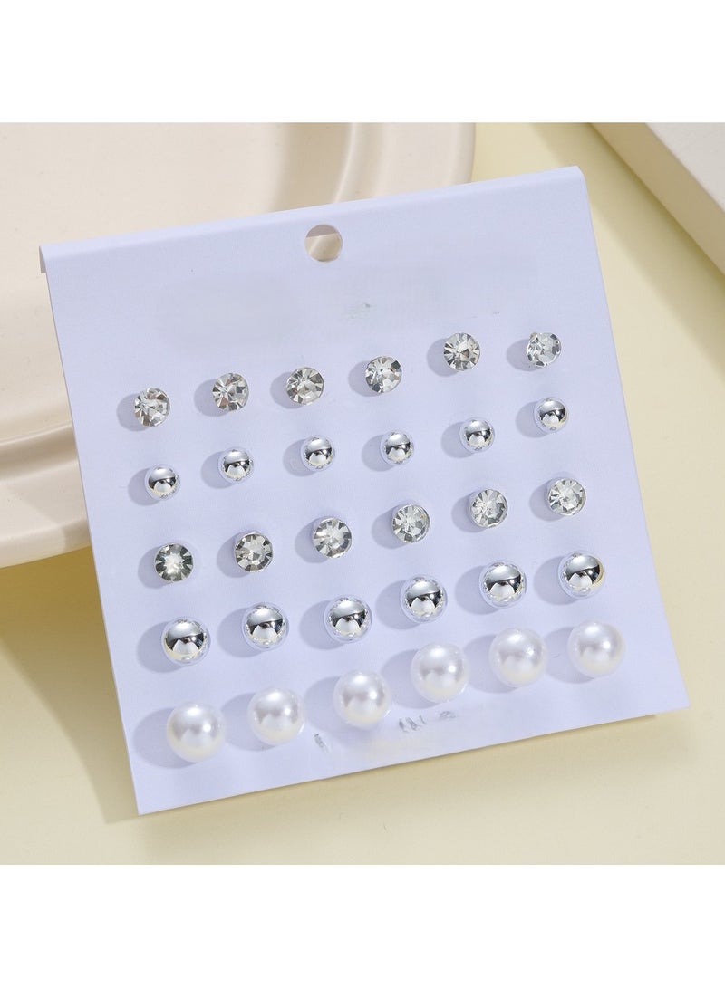 Huitich 15-Pair Stud Earring Set Crystal, Pearl & Metallic Studs  - Image 3