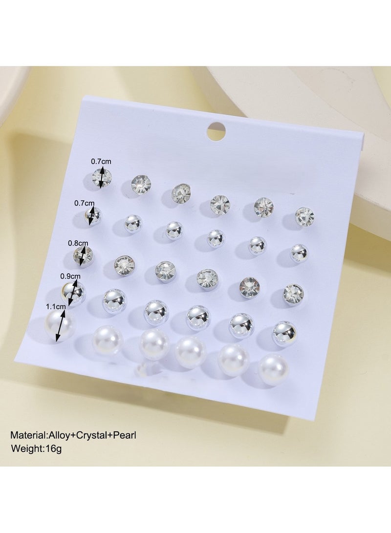 Huitich 15-Pair Stud Earring Set Crystal, Pearl & Metallic Studs  - Image 4