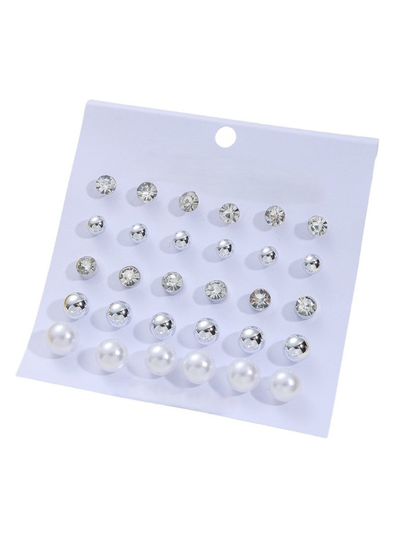 Huitich 15-Pair Stud Earring Set Crystal, Pearl & Metallic Studs  - Image 1