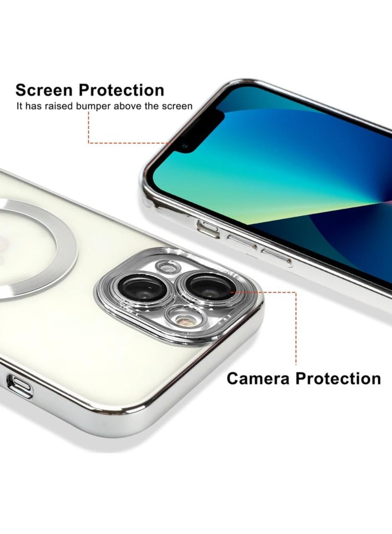 ELTRAZONE iPhone 13 Case (6.1-Inch) with Camera Lens Protector – Compatible with MagSafe, Electroplated Anti-Scratch Shockproof Slim Cover for Women & Men, Silver - Image 3