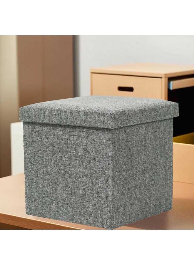 Kuber Industries MDF Pack of 2 Storage Stool|Square Toy Storage Box|Foot Rest Stool|Folding Seating Stool|Wardrobe Organizer for Clothes-Books|Storage Box for Living Room|M Zh007Gy|Gray,Grey - Image 2