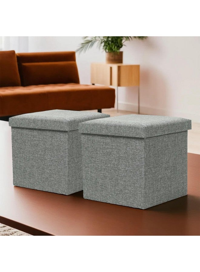 Kuber Industries MDF Pack of 2 Storage Stool|Square Toy Storage Box|Foot Rest Stool|Folding Seating Stool|Wardrobe Organizer for Clothes-Books|Storage Box for Living Room|M Zh007Gy|Gray,Grey - Image 1