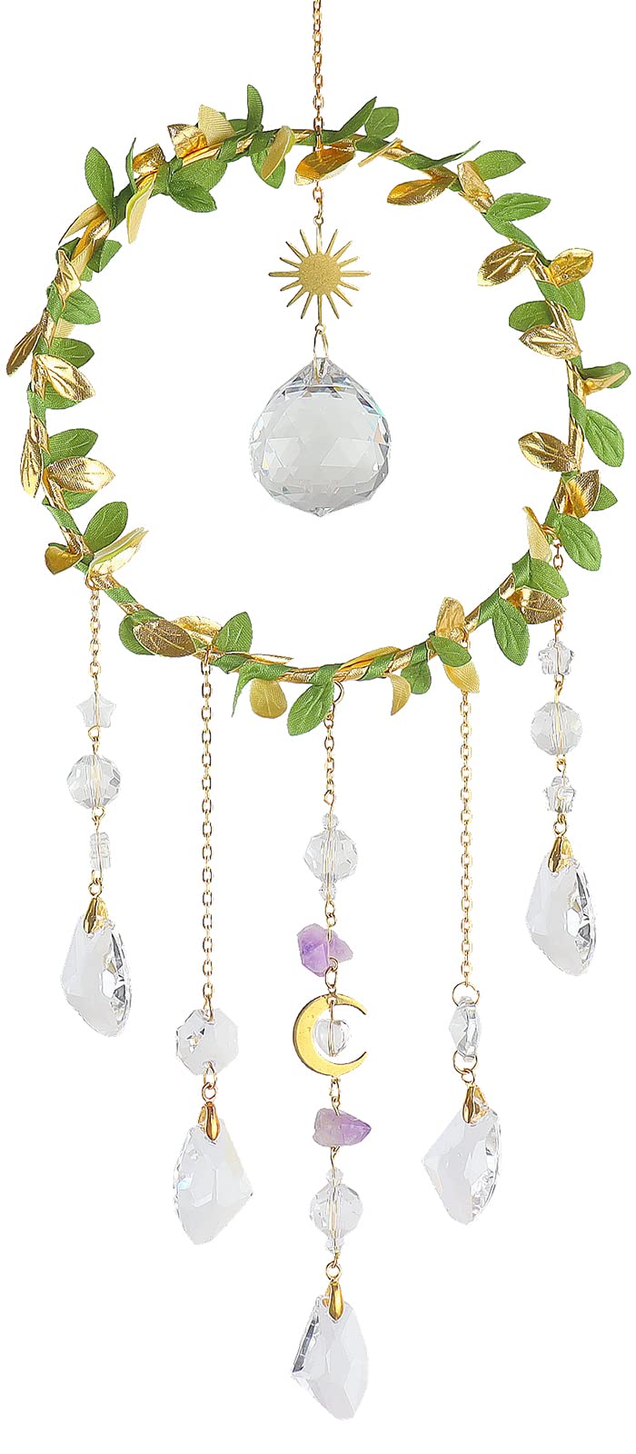 Suncatcher Amethyst Moon Crystal Sun Catcher Window Hanging Good Luck Charms Gifts for Women Chrismas Thanksgiving Birthday Crystal