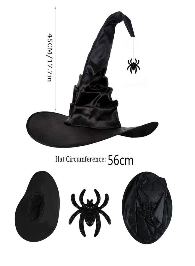 Ibluelover Women Halloween Witch Hat Large Ruched Wizard Hat Cosplay Costume Accessory Performance Props (Spider Bat) - Image 3