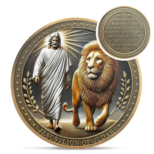 IELCJJ Prince of Peace Jesus Challenge Coin - Lion of Judah Revelation 5:5 Religious Coins - Inspirational Cross God Pocket Bible Verses Chip Token for Study - Good Luck Commemorative Gifts for Men Women - Image 1