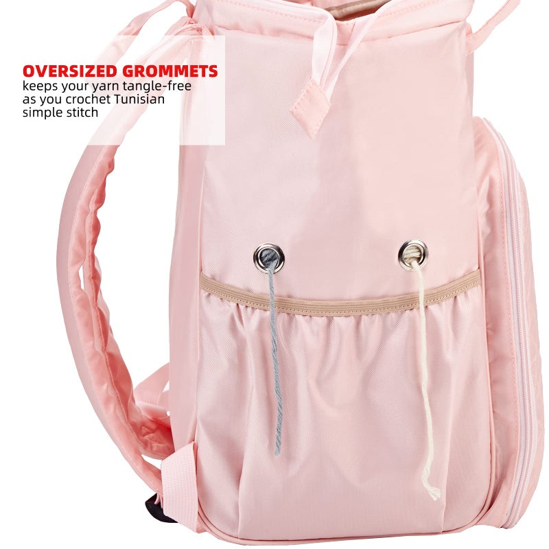 HOMEST Knitting Bag Backpack, Crochet Storage Organizer, Large Yarn Holder with Custom Front Pocket for Crochet Accessories and Supplies, Pink - Image 5