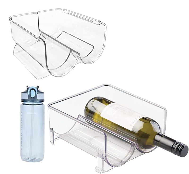 MosQuick® Refrigerator Wine and Water Bottle Holder, 4Pack Stackable Plastic Wine Rack Storage Organizer for Fridge, Cabinet, Pantry, Kitchen Countertops, Clear - Image 1
