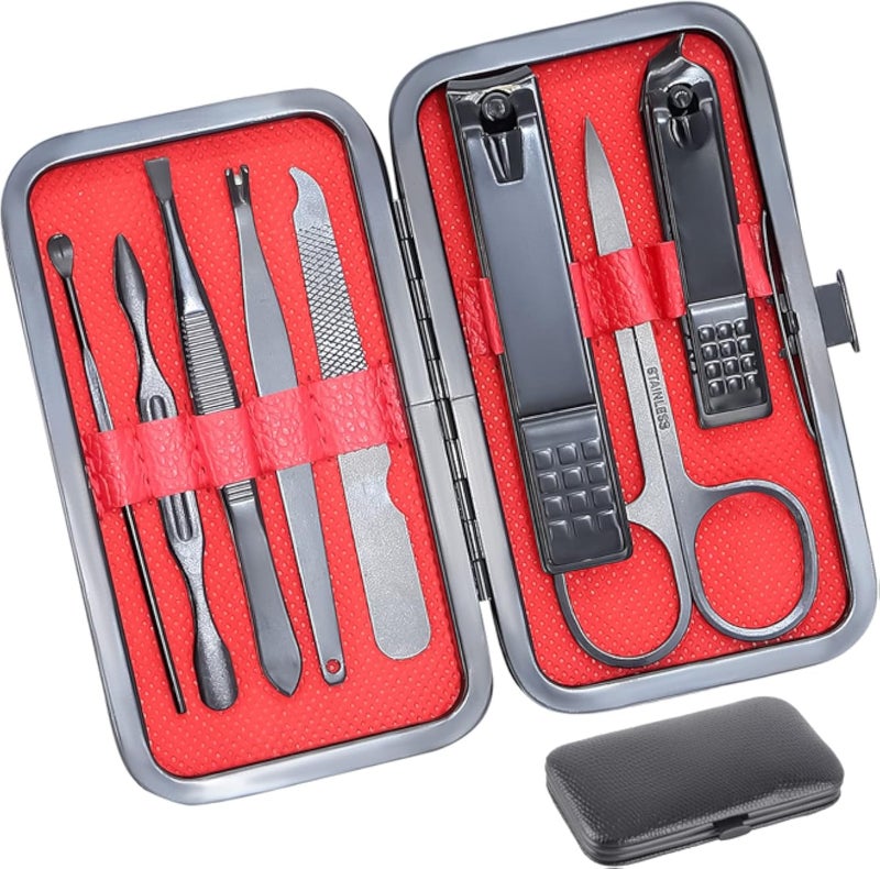 8 PCS Nail Clippers, Premium Manicure Set, Professional Grooming Gift Kit, Pedicure Kit, Facial, Hand, Foot, Cuticle Nail Care Tools, Fingernail Clippers with Luxurious Portable Travel Case