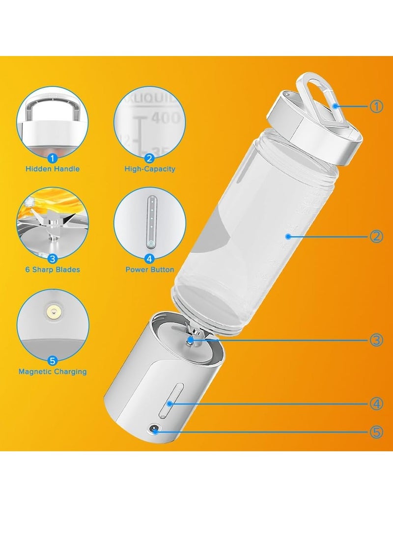 Personal Compact Sports Blender, Mini Blender, Waterproof, 450ML Capacity, Frosted Case, Hidden Handheld, for Smoothies, Milkshakes, Fruit, Ice, Handheld Travel, Family