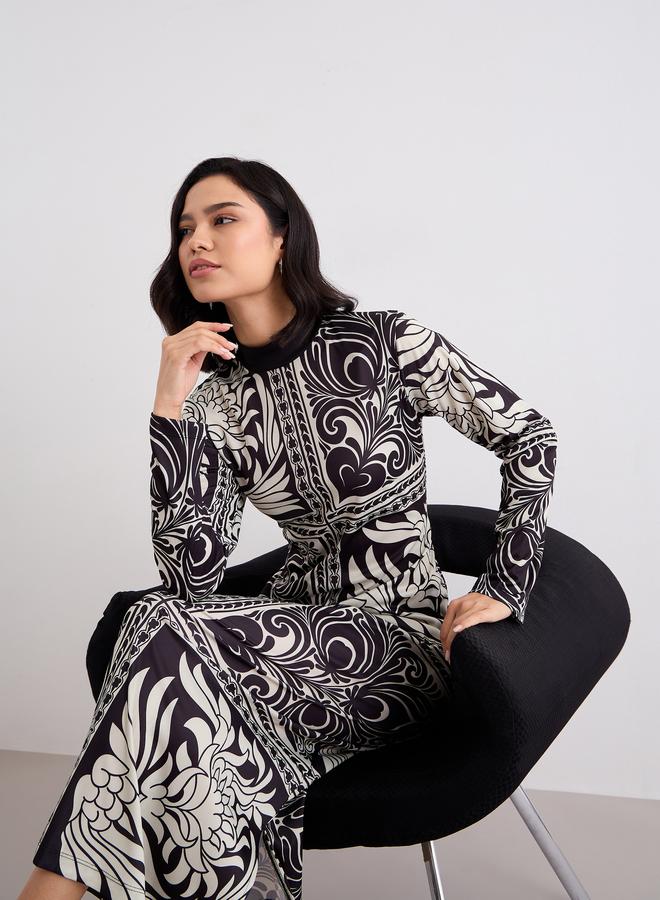 ستايلي فستان ماكسي بياقة عالية وطبعة ربطة ستايلي - Image 5