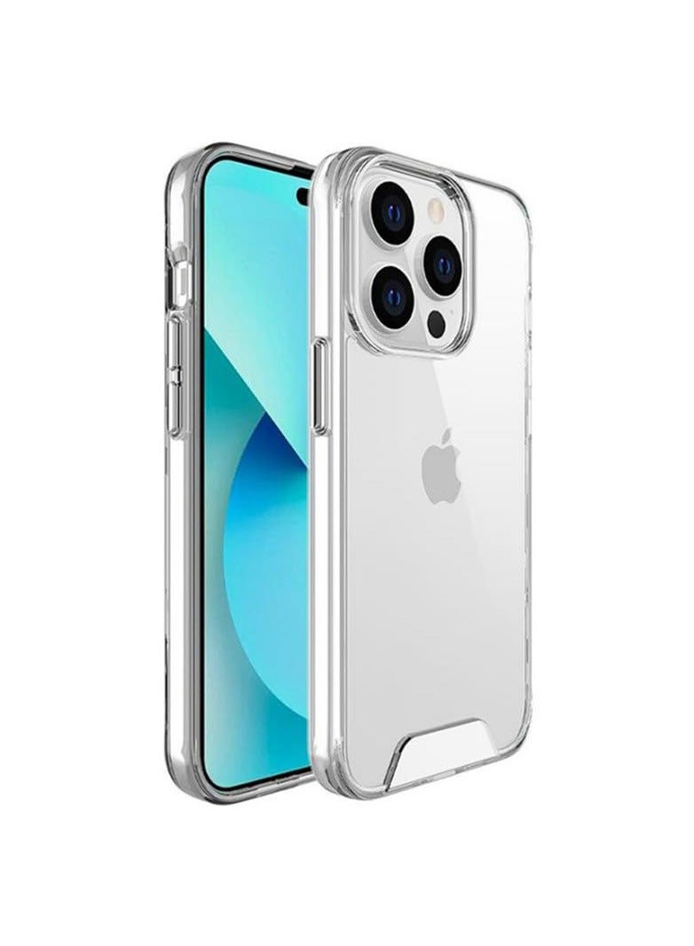 Clear Space Case for iPhone 15 Pro Max Shockproof Protective Phone Cover Hard PC+Soft TPU Dual Materials Durable and Anti-Yellow