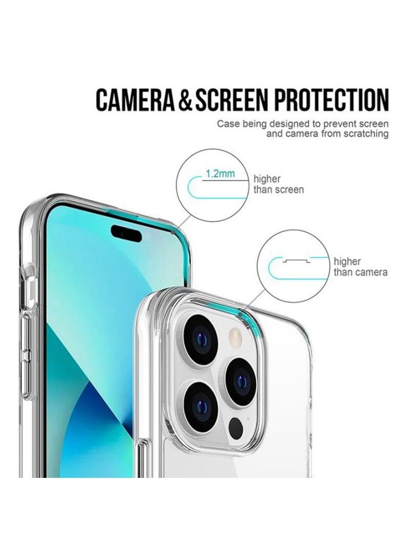 Clear Space Case for iPhone 15 Pro Max Shockproof Protective Phone Cover Hard PC+Soft TPU Dual Materials Durable and Anti-Yellow