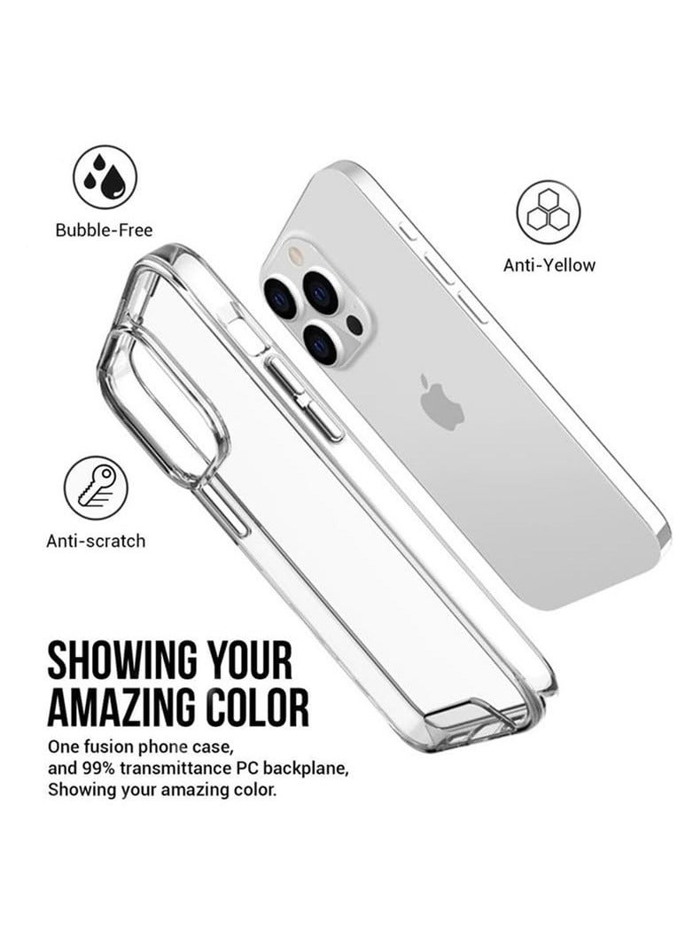 Clear Space Case for iPhone 15 Pro Max Shockproof Protective Phone Cover Hard PC+Soft TPU Dual Materials Durable and Anti-Yellow