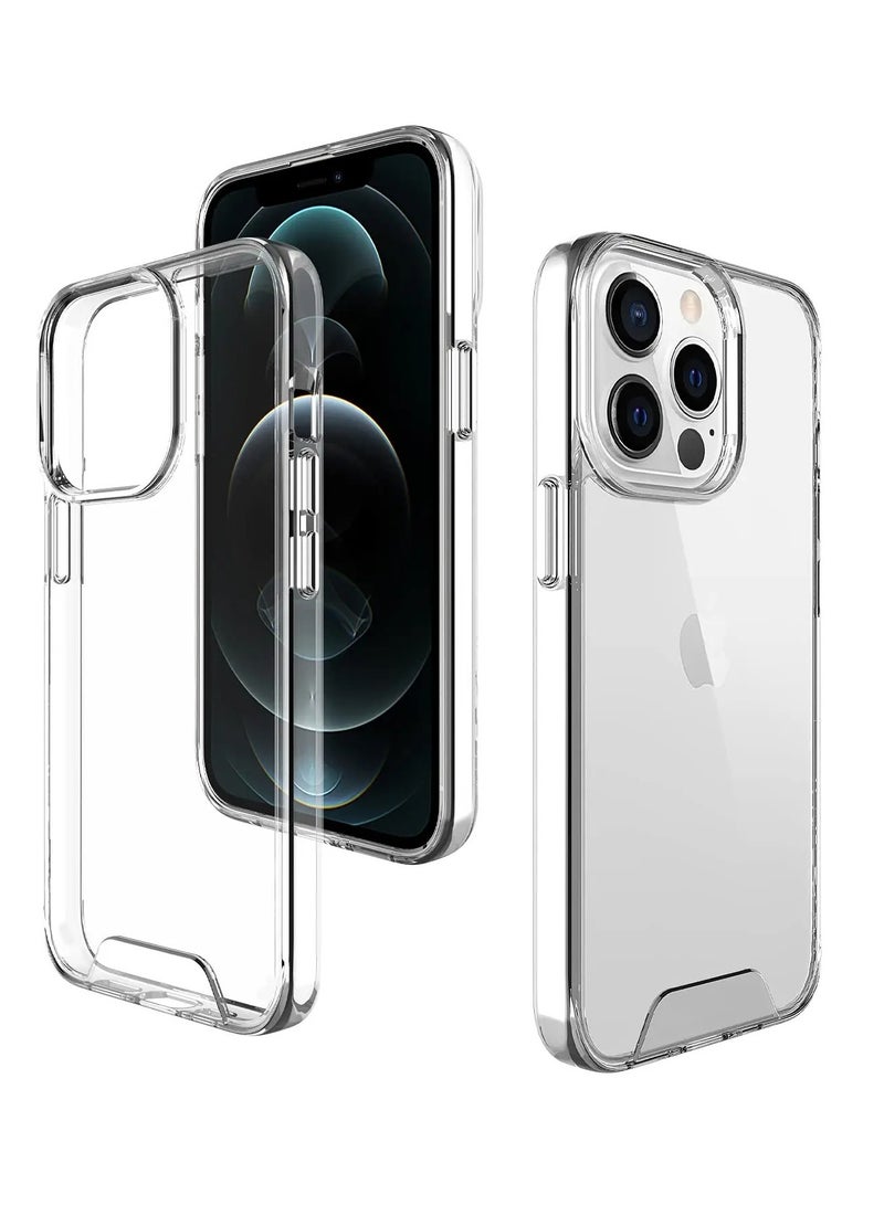 Clear Space Case for iPhone 15 Pro Max Shockproof Protective Phone Cover Hard PC+Soft TPU Dual Materials Durable and Anti-Yellow