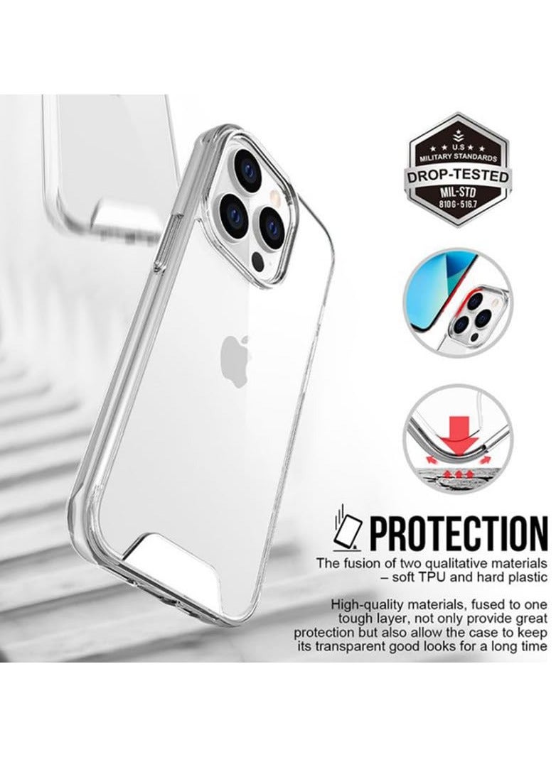 Clear Space Case for iPhone 15 Pro Max Shockproof Protective Phone Cover Hard PC+Soft TPU Dual Materials Durable and Anti-Yellow