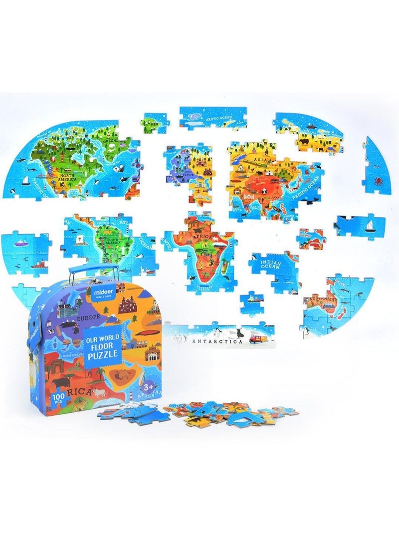 Portable Puzzle Box – Our World Map Puzzle for Kids (100 Pieces) – Educational Geography Puzzle Toy with Handbag Case – Travel-Friendly Gift for Ages 3+ - Image 4