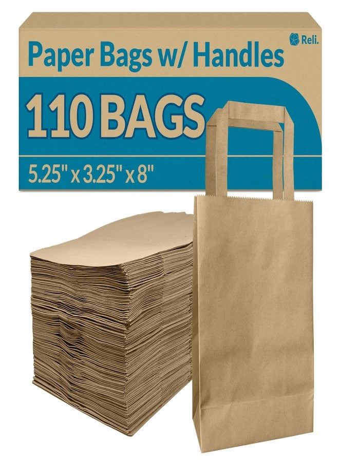 Reli. 5.25x3.25x8 in. Small Paper Bags with Handles | 110 Pack | Kraft Brown Paper Bags with Flat Handles Bulk | Ideal for Gifts, Retail, Shopping, Merchandise, Crafts - Image 1
