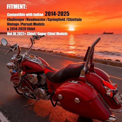 Fjpacemt Chrome Sissy Bar Passenger Backrest Rear Pad Fit for Indian 2014-2022 2023 Chieftain Roadmaster Springfield Challenger Dark Horse(Not Fit Chief 2021+ Models) - Image 2