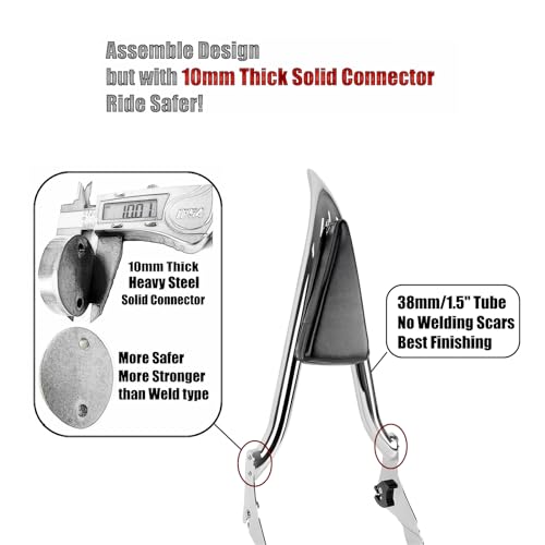Fjpacemt Chrome Sissy Bar Passenger Backrest Rear Pad Fit for Indian 2014-2022 2023 Chieftain Roadmaster Springfield Challenger Dark Horse(Not Fit Chief 2021+ Models) - Image 4