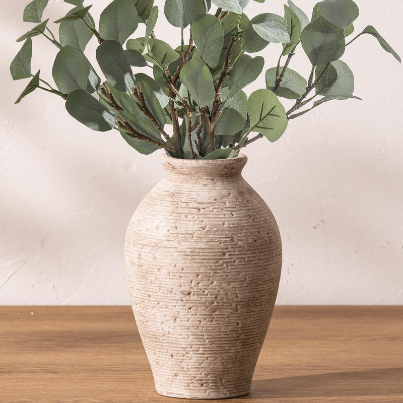 Vanselia Ceramic Flower Vase Home Decor - Large Farmhouse Table Vases Rustic Vintage Living Room Kitchen Bedroom Decorations for House Book Shelf Office Coffee Desk Dining Fireplace (9" Retro) - Image 1